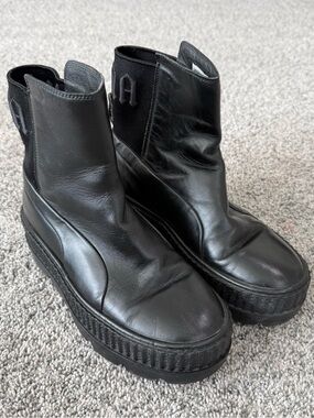 Rihanna Fenty Puma Black Leather Chelsea Platform Pull On Boots Women’s US 6.5